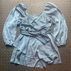 Cider Light Blue Wrap Romper